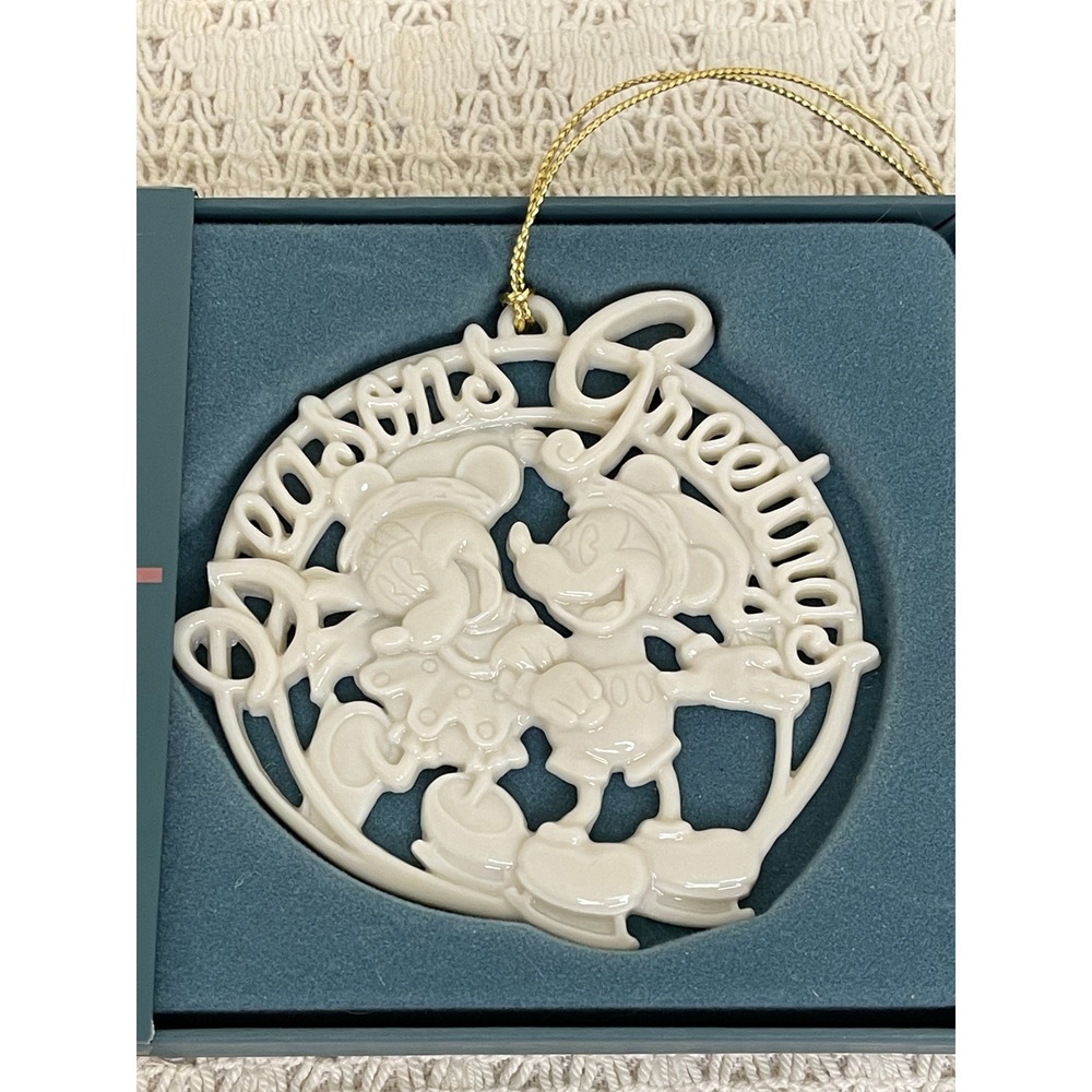 Lenox Disney Mickey Minnie Mouse Seasons Greetings Ivory China Ornament 5296